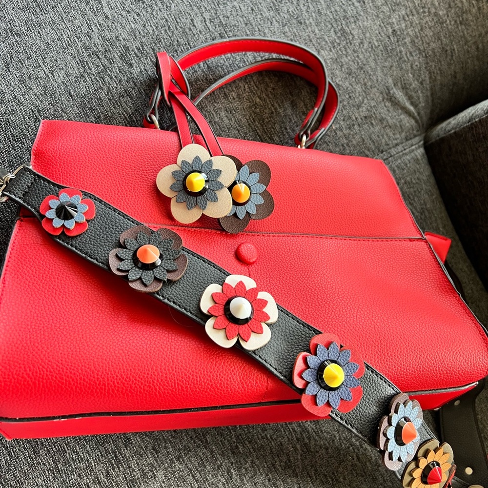 Stradivarius red handbag with floral strap